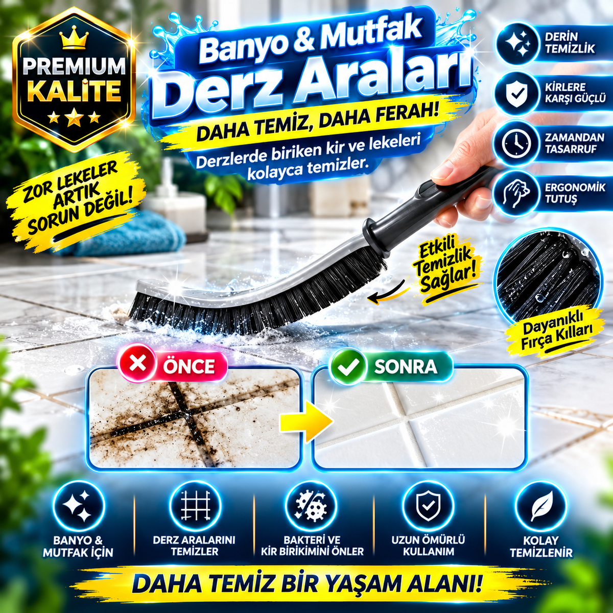 Dar Alan Temizlik Fırçası – Derz, Fayans, Mutfak ve Banyo Detay Temizleme Fırçası